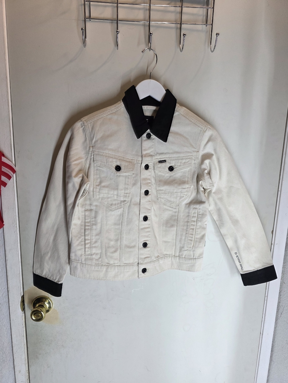NWT G-Star Raw Ecru Arc 3D Pm Long Sleeve Collared Denim Jacket Womens